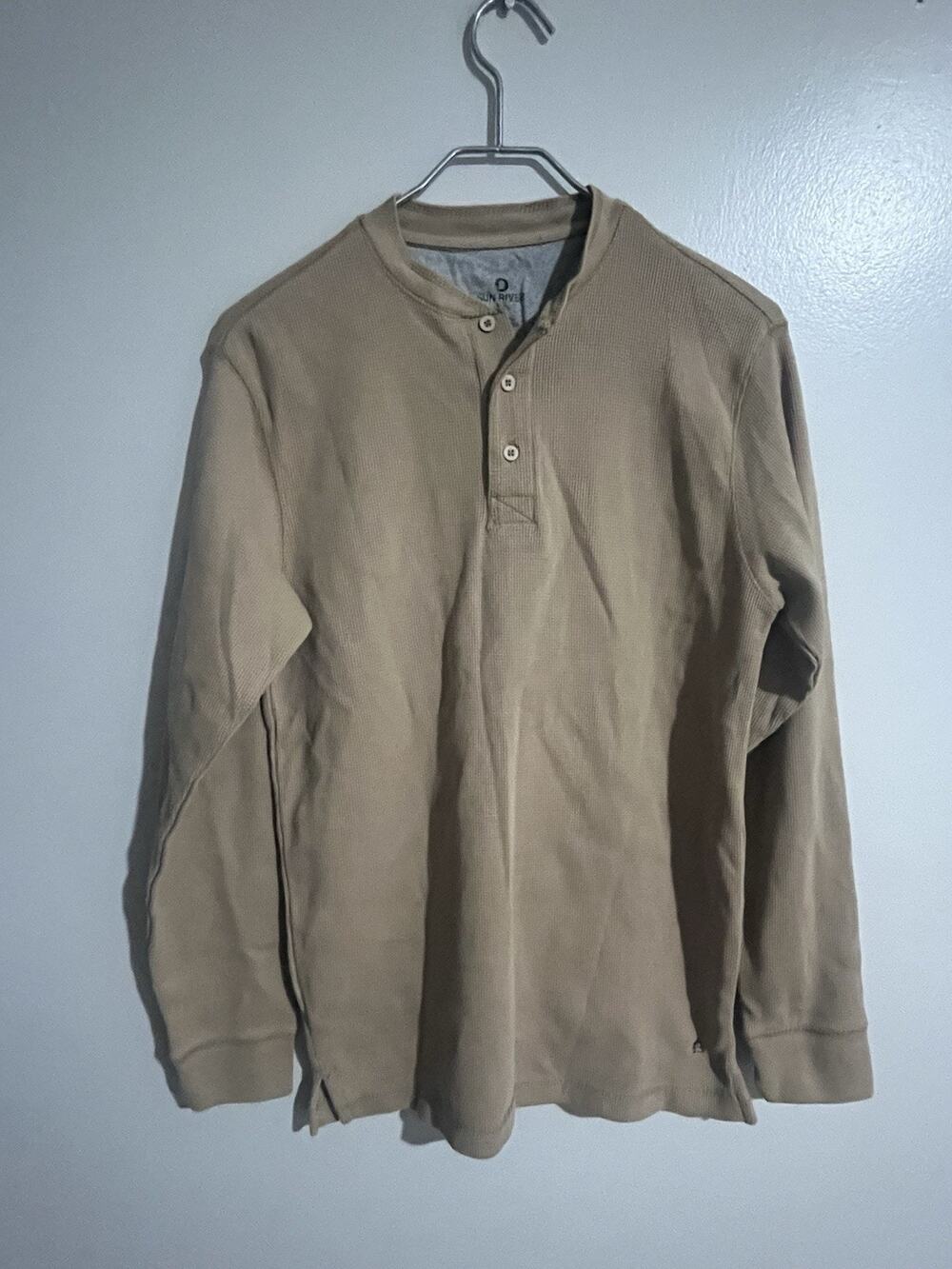Sun River Sweater Men’s Size Medium Tan Beige Mixed Knit Quarter Button
